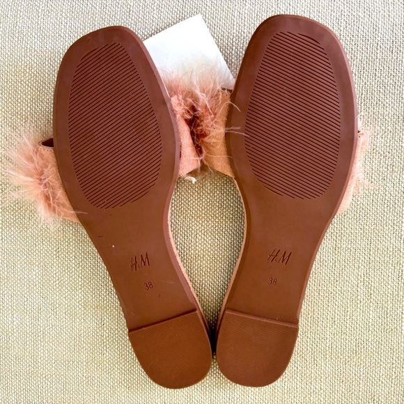 H&M Feathered Mules Slippers NWT Mauve Fluffy Sueded Low Heel Romance Boudoir 38 - Picture 7 of 8